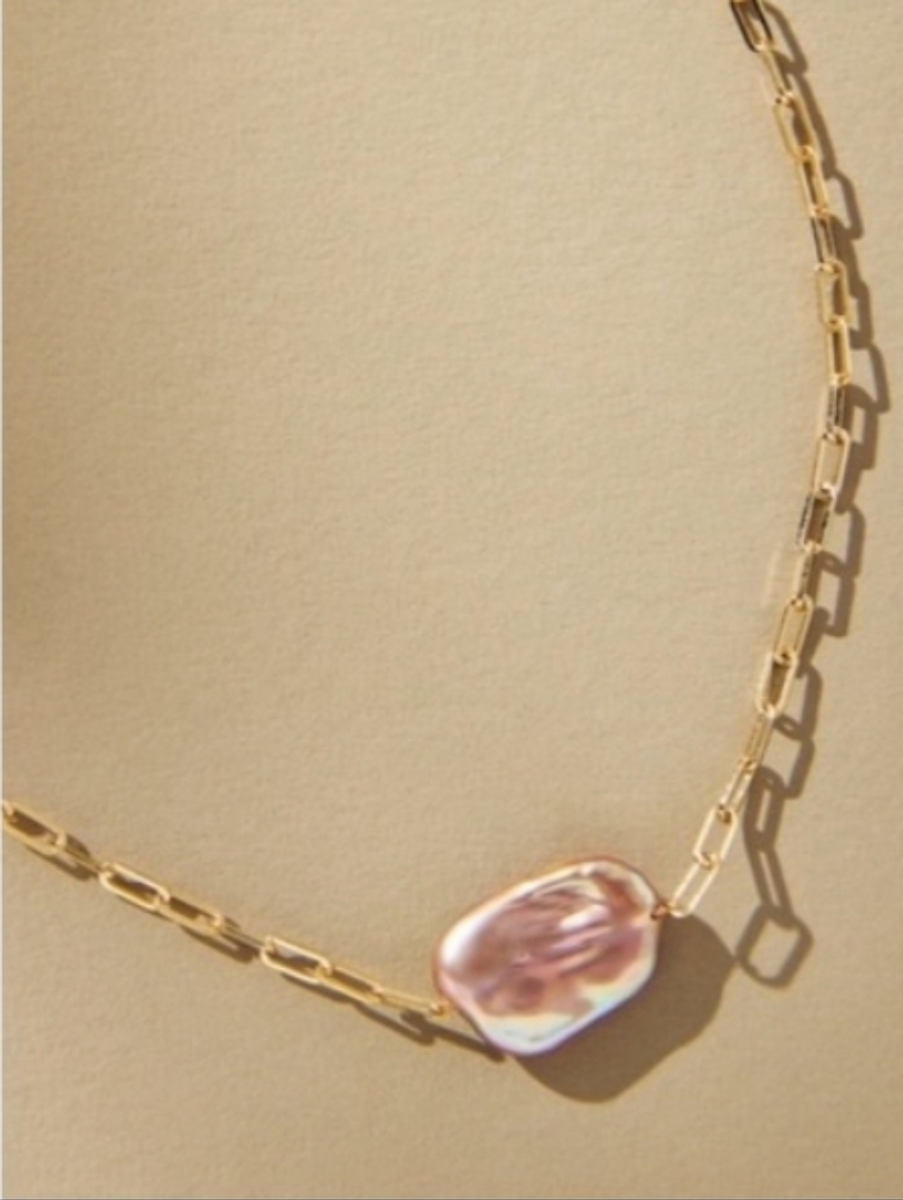 Anthropologie Paperclip Chain Pink Pearl Necklace